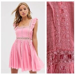 Free People Pink Lace Verona Babydoll Dress Medium